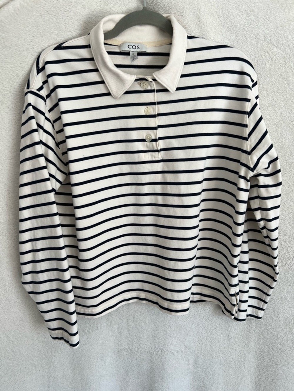 COS Navy and White Striped Long-Sleeve Polo sz M